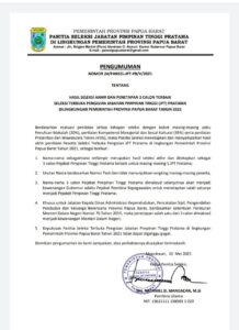 Pansel JPT Pemprov PB Tetapkan 3 Nama Calon Terbaik
