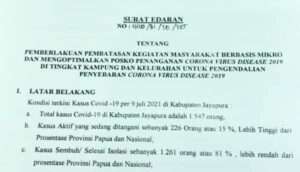 Kabupaten Jayapura Berlakukan PPKM Mikro, Ini Isi Edarannya