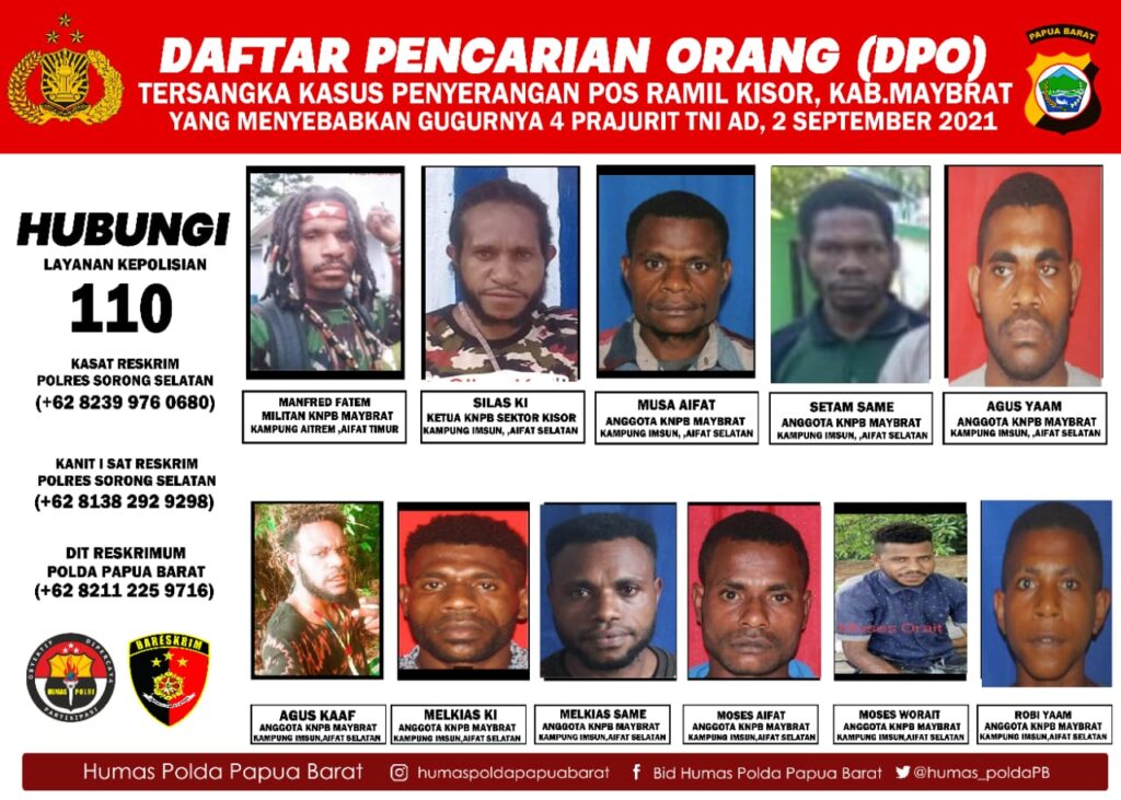 Polda PB Sebarkan Foto DPO Tersangka Penyerangan Posramil Kisor
