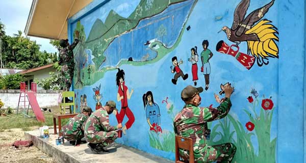 Satgas TNI Perindah TK Skouw