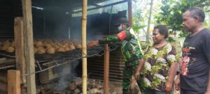 Babinsa Koramil Supiori Selatan Bantu Warga Kampung Fanindi Olah Kopra