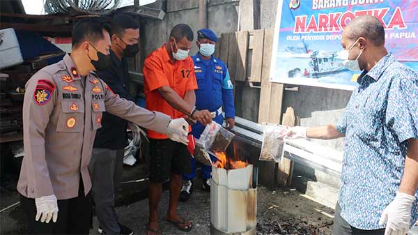 Ditpolairud Polda Pap Musnahkan 308 grm ganja