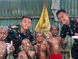 Satgas Yon 122/TS Ajarkan Anak-anak Perbatasan Cara Hidup Bersih Sejak Dini