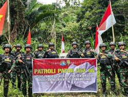 Jaga Keutuhan NKRI, Satgas Yon 122/TS Gelar Patroli Patok MM 4 A di Batas RI-PNG
