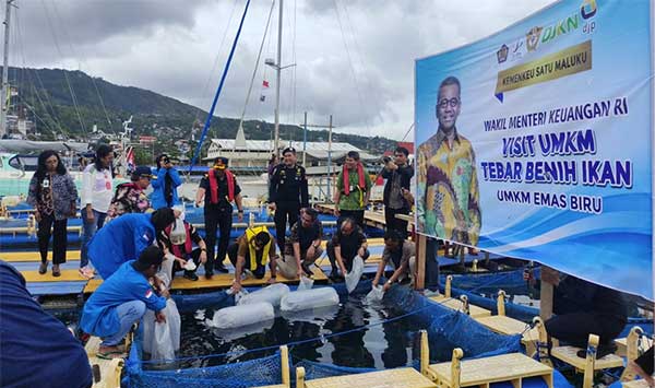 Wamenkeu Program UMKM Emas Biru Tebar Ikan di Maluku