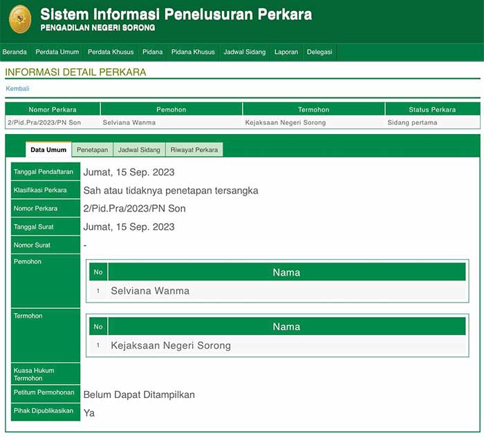 Selviana Wanma Praperadilan Kerjari Sorong