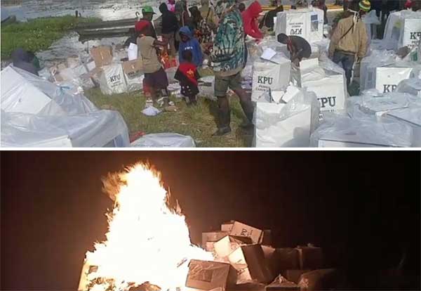 Massa di Paniai bakar Logistik Pemilu 2024