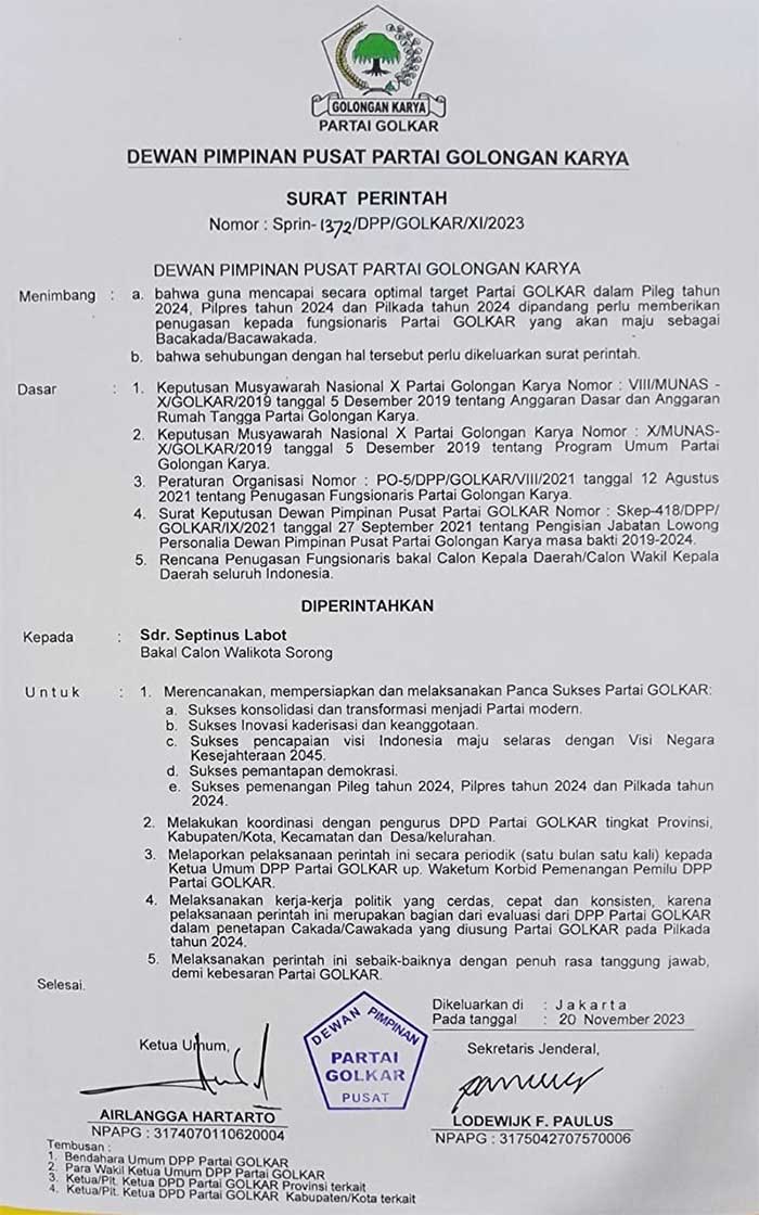 Septinus Lobat Golkar Sorong3