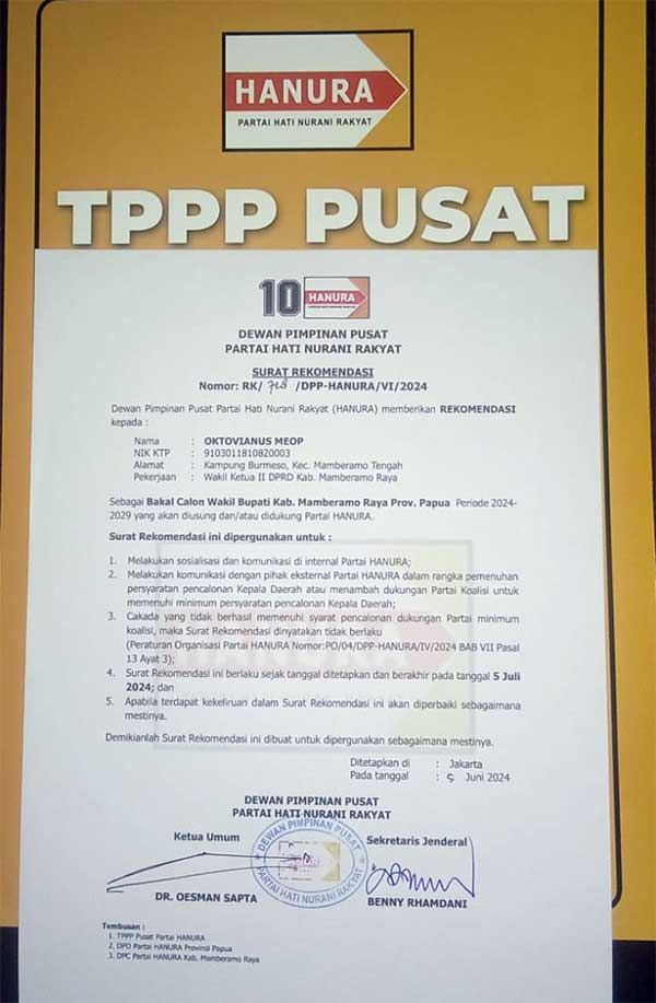 Hanura Rekomendasi Oktovianus Meop2