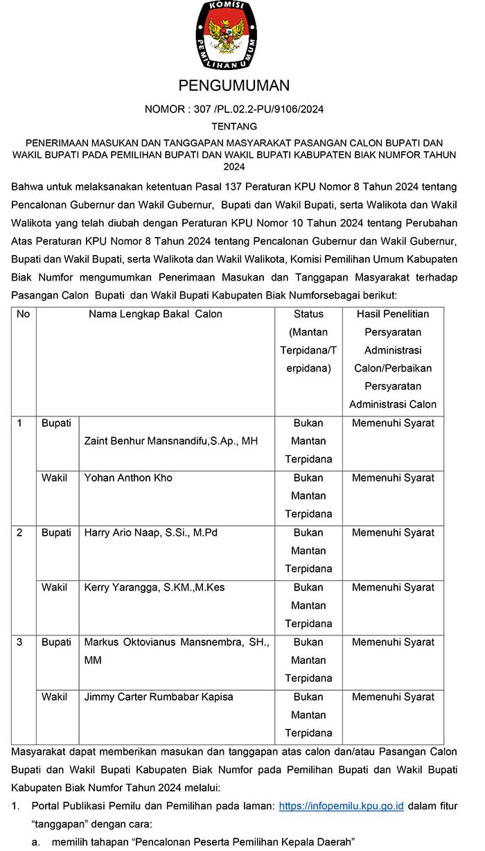 KPU Biak Tanggapan Masyarakat