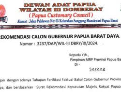 Rekomendasi AFU Bakal Cagub PBD, DAP Wilayah III Doberay Juga Surati Presiden RI