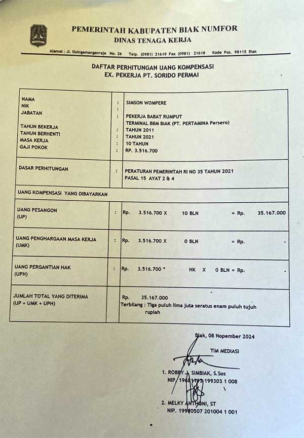Miris ! 30 Tahun Mengabdi di PT Sorido Permai, Simson Wompere Tak Dapat Pesangon Sepeserpun 3 LBH Kyadawun Pesangon Simson Wompere