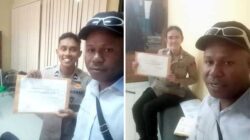 LBH KYADAWUN Biak resmi melaporkan Dugaan Salah Tangkap hingga Rekayasa Polisi Kepolisian Sektor Numfor Timur ke Polda Papua, Senin (10/3/2025) / Foto : LBH KYADAWUN Biak