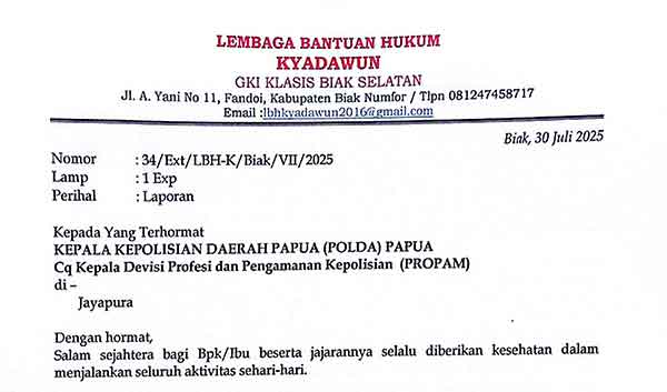 Diduga Oknum Polisi Aniaya Polisi di Polres Biak, Ortu Korban Lapor Polda Papua 4 LBH KYADAWUN Biak Bukti LP ke Polda Papua