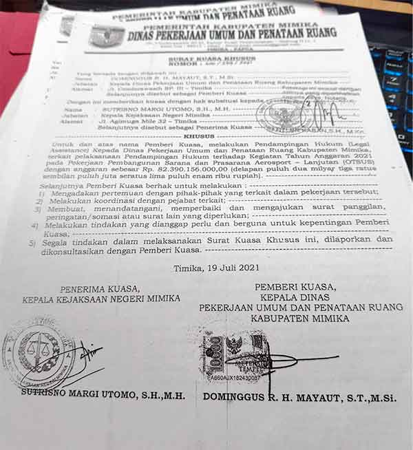Kasus Venue Aerosport: Eks Kajari Mimika Akan Dilaporkan ke Jaksa Agung 3 Surat Kuasa Khusus Proyek Aerosport Mimika2