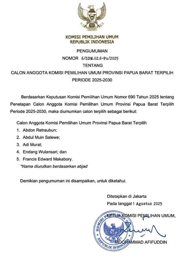 5 Calon Komisioner KPU PB Terpilih Periode 2025-2030 Resmi Diumumkan 2 5 Calon KPU PB Periode 2025 2030