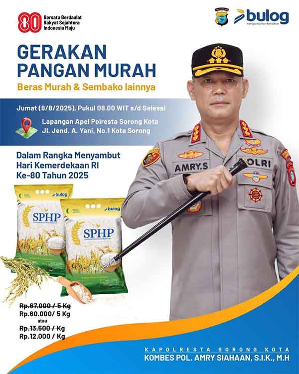 Gandeng Bulog, Polresta Sorong Kota Gelar Pasar Murah Sambut HUT ke 80 RI 2 POlresta Sorong Kota Pasar Murah5