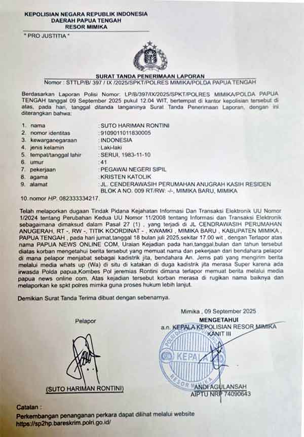 ASN Mimika Polisikan Media Online Lokal