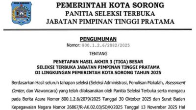 Pansel Umumkan 3 Nama JPT Pratama Pemkot Sorong, Ini Daftar Lengkapnya