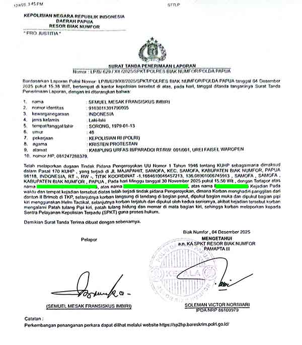Anak Buah Dikeroyok, Wajah Retak: Dugaan Kekerasan Sadis Warnai Barak Brimob Biak 2 LBH Kyadawun Biak LP Penganiayaan Brimob