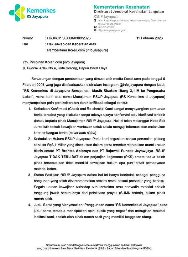 Tanggapi “Surat Ancaman” Manajemen RS Kemenkes Jayapura, Ini Respon Koreri.com 2 Surat Manejemn RS Kemenkes Jayapura