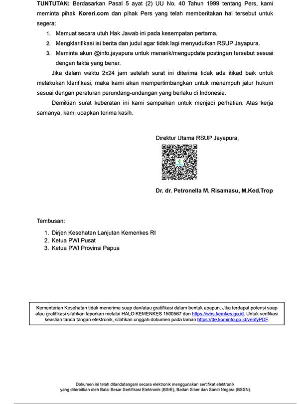 Tanggapi “Surat Ancaman” Manajemen RS Kemenkes Jayapura, Ini Respon Koreri.com 3 Surat Manejemn RS Kemenkes Jayapura2