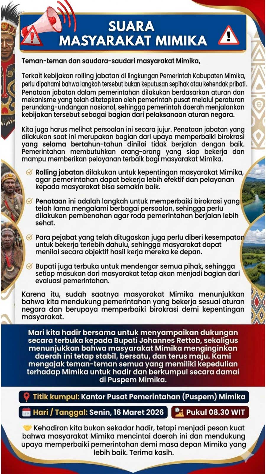 Aksi Dukung Kebijakan Bupati-Wabup Mimika Digelar Pagi Ini 2 Demo Suara Masy Mimika