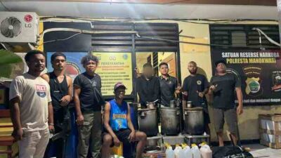 Ungkap Lokasi Produksi Minlok di Wilayah Hukumnya, Polresta Manokwari Ringkus 3 Tersangka dan BB