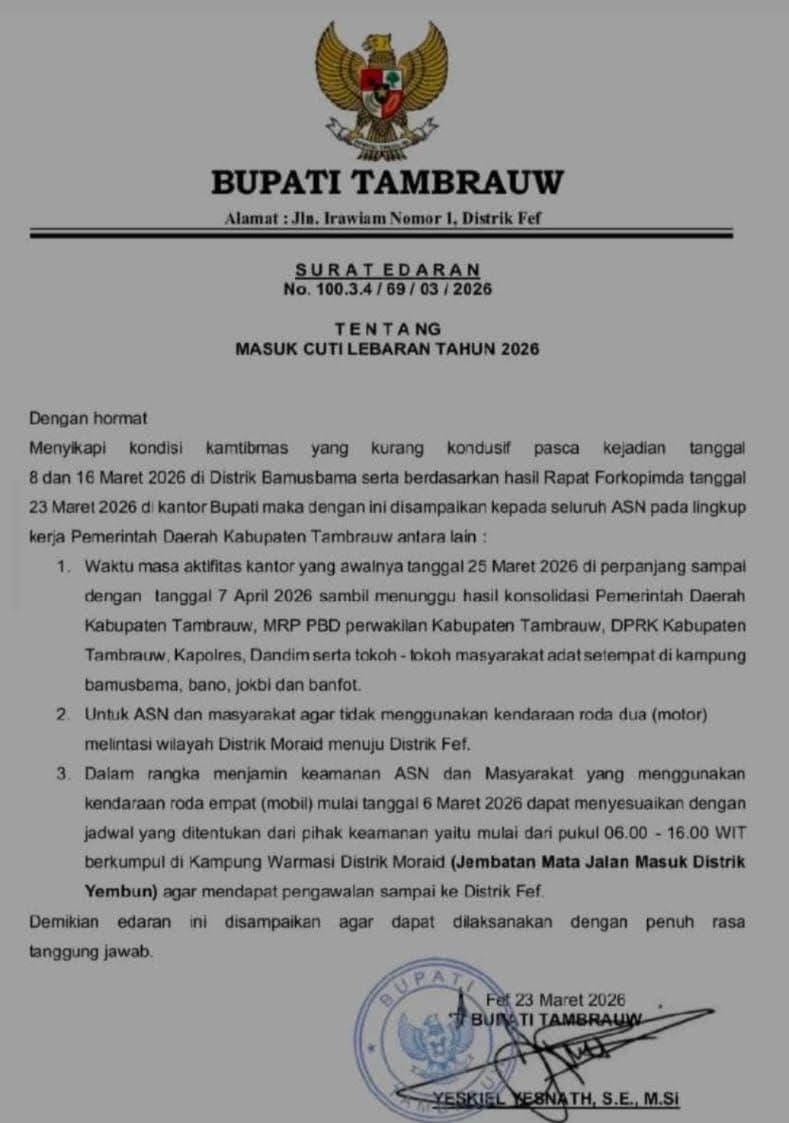 Dampak Peristiwa Bamusbama, Pemkab Tambrauw Perpanjang Masa Cuti Bersama 2 IMG 20260325 WA0006