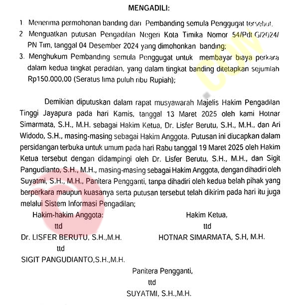 INKRAH! Begini Fakta PT Jayapura TOLAK Gugatan Helena Beanal Lawan Petrosea 2 Putusan Sengketa Lahan Petrosea2