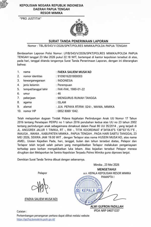 RSUD Mimika Diduga Lalai Soal Visum, Hambat Proses Hukum Dugaan Penganiayaan Anak 2 LP Kasus Penganiayaan di Timika