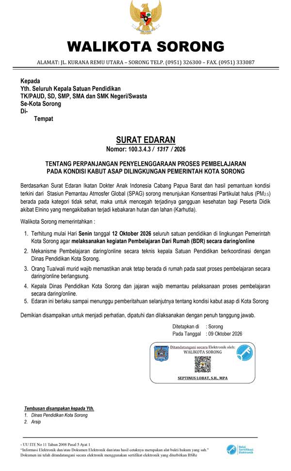 Edaran Walikota Sorong bELAJAR DARING2